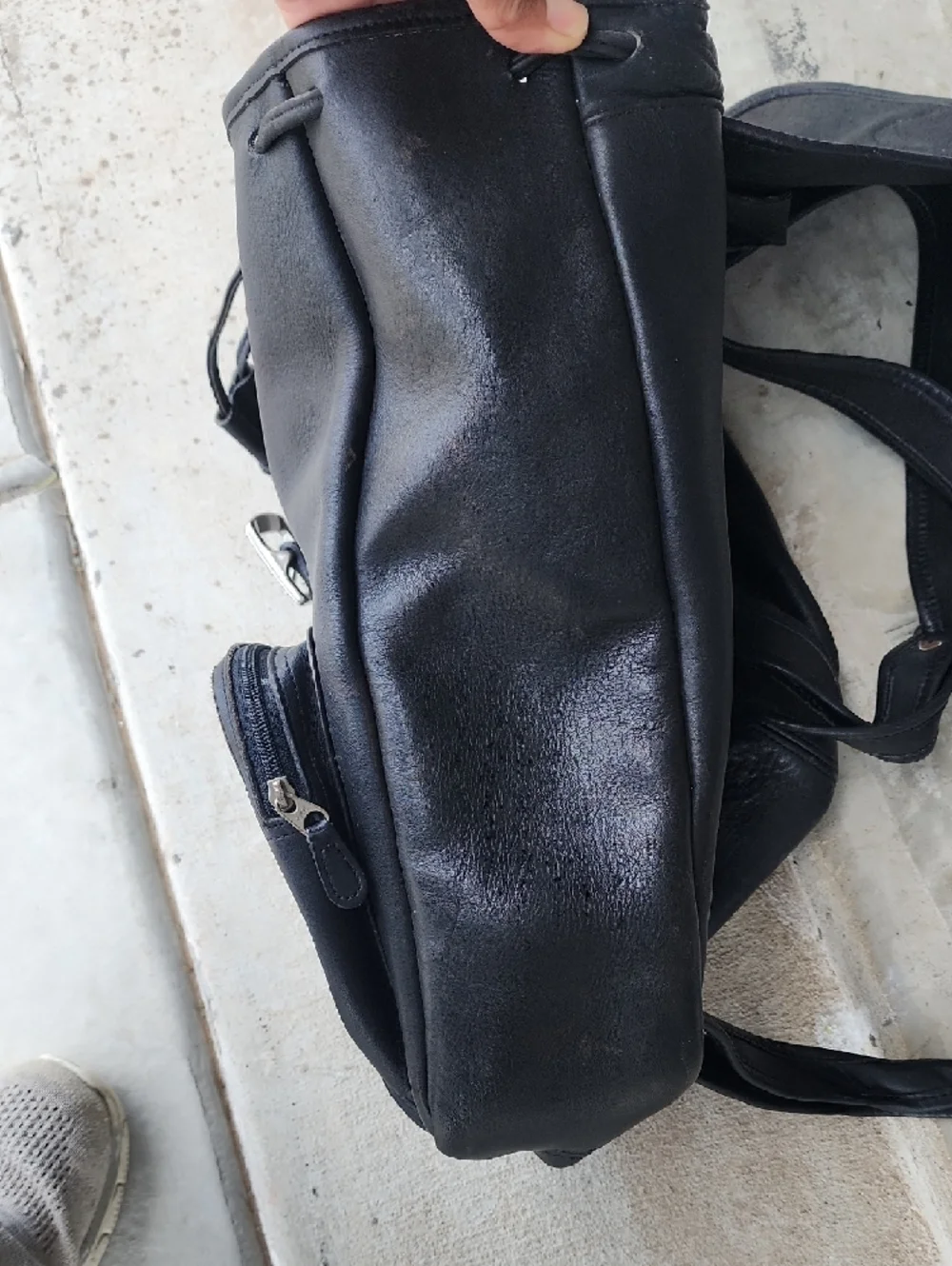 COACH Men's Vintage Black Leather Backpack with Double Front Pockets